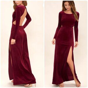 NWT Lulus Besame Burgundy Velvet Long Sleeve Open Back Maxi Dress Womens sz XL